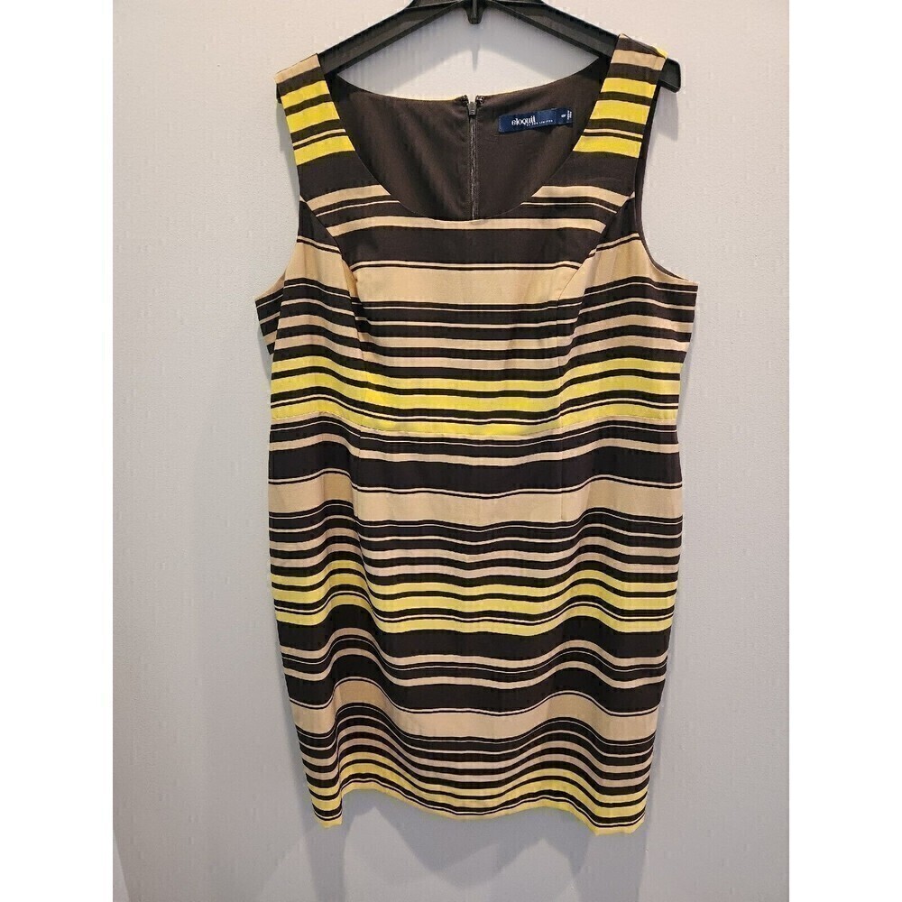 Eloquii Striped Sheath Dress Sleeveless, neutral colors, plus size, Knee Length - Picture 1 of 6
